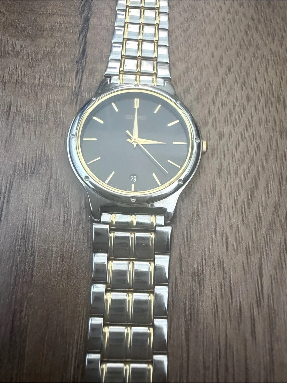 Vintage Seiko Silver and Gold two tone Men's Watch with Black Dial